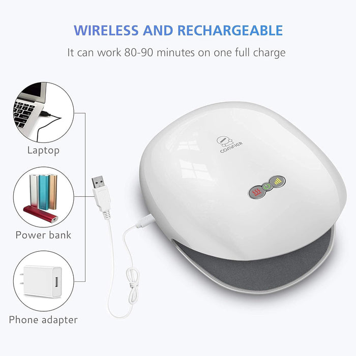 Wireless Hand Massager with Heat, 3 Compression Levels, Rechargeable Cordless Finger & Palm Massager, USB Charging, Portable White Relaxation Device for Home Office Travel