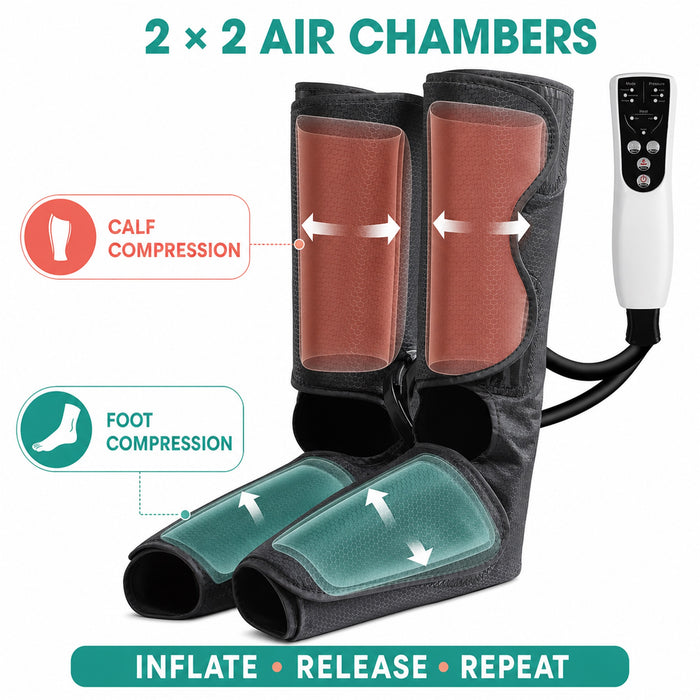 Air Compression Foot and Calf Massager with Heat, 3 Modes, Black
