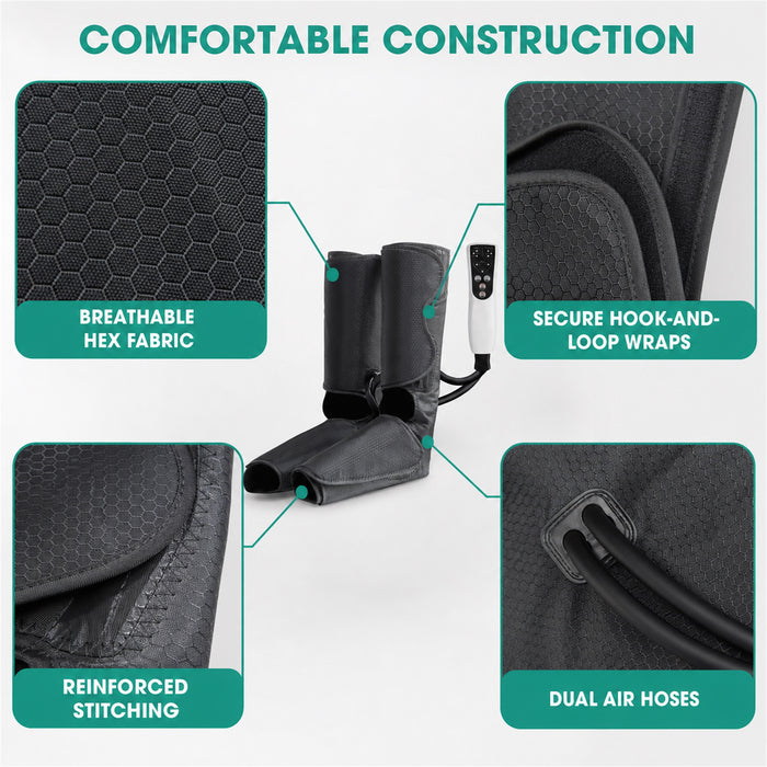 Air Compression Foot and Calf Massager with Heat, 3 Modes, Black