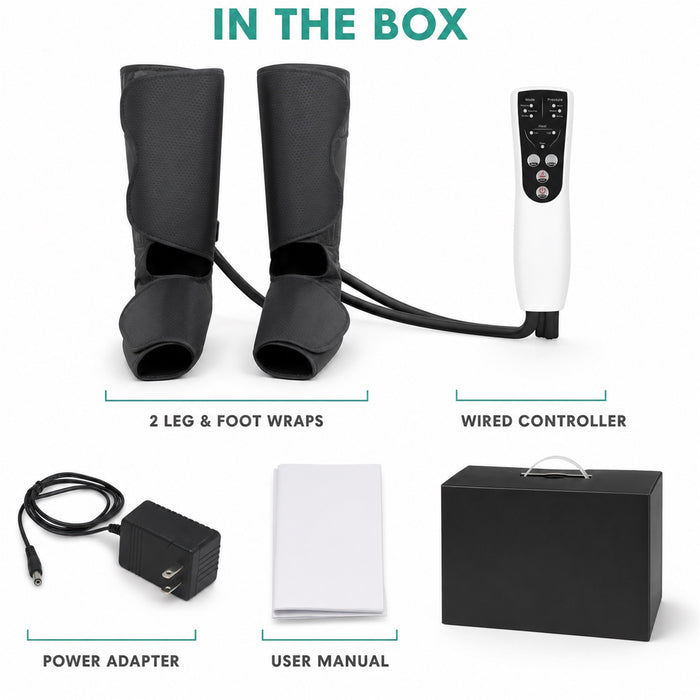 Air Compression Foot and Calf Massager with Heat, 3 Modes, Black