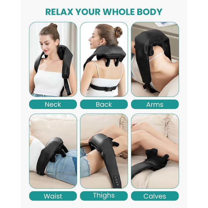 Cordless Neck Massager with Heat, 6D Kneading, Hands-Free
