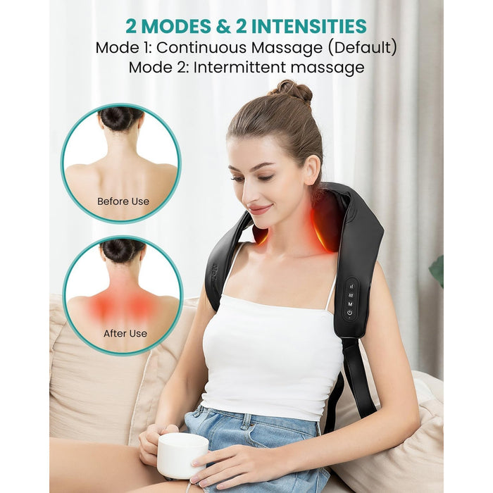 Cordless Neck Massager with Heat, 6D Kneading, Hands-Free