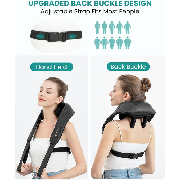 Cordless Neck Massager with Heat, 6D Kneading, Hands-Free
