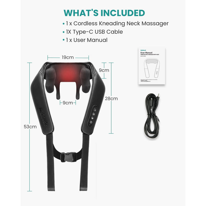 Cordless Neck Massager with Heat, 6D Kneading, Hands-Free