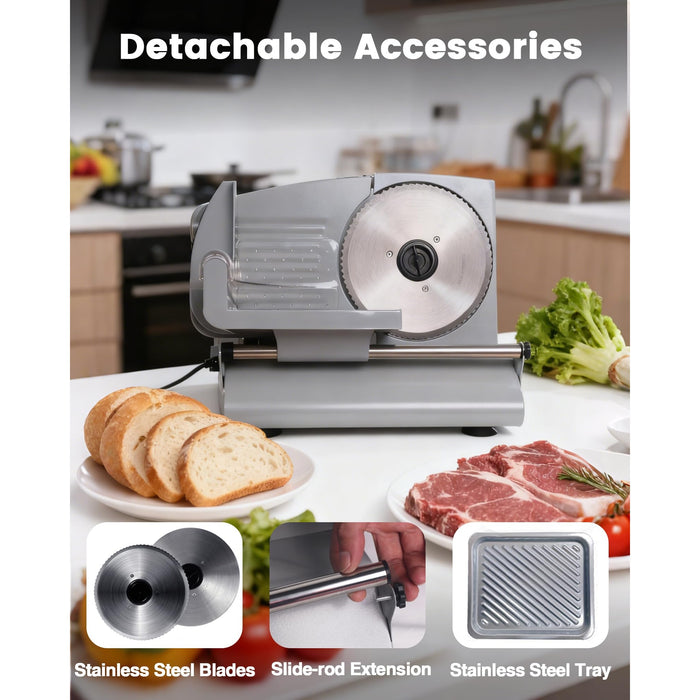 Electric Meat Slicer Adjustable Silver Home Deli