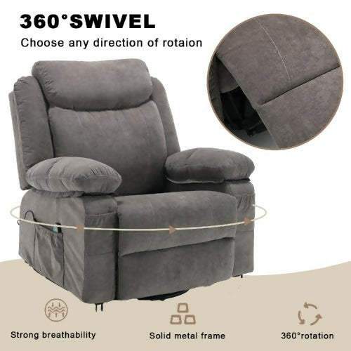 Massage Recliner Chair, 360° Swivel Rocker Reclining Chair with Massage and Heat Function for Home, Living Room (Grey)