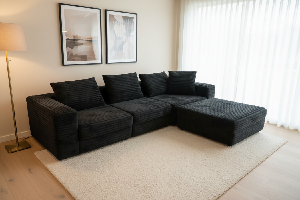 4-piece Cubic Cord Modular L-Shape Boneless Sofa, 280cm Extra Wide Sectional