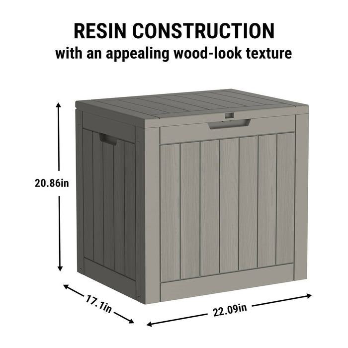 Outdoor Storage Box, Waterproof Resin Deck Storage Chest with Lockable Lid, Wood-Grain Look, Built-In Handles, All-Weather Patio Garden Pool Cushion Storage (Grey)
