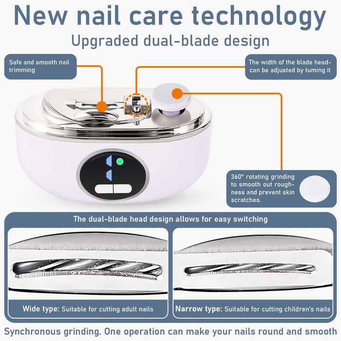 Electric Nail Clipper 2-in-1 Trimmer & File 3 Speeds