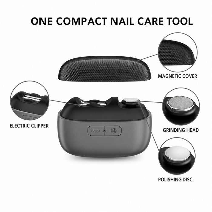 Electric Nail Clipper with Grinder, Light and USB-C, Gray