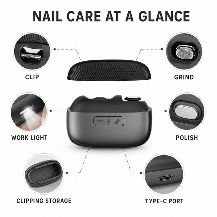 Electric Nail Clipper with Grinder, Light and USB-C, Gray