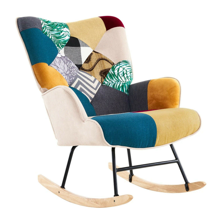 Patchwork Upholstered Rocking Chair Wingback Accent Glider with Solid Wood Rockers & Steel Frame 26" Wide Comfy Nursery & Living Room Rocker 330 lb Capacity