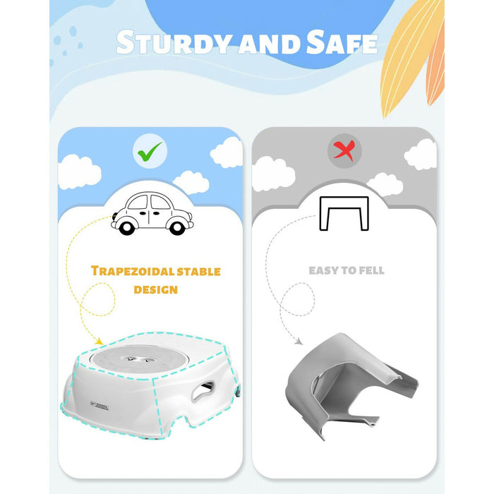 Step Stool Adjustable 2-Height Toddler Step Stool with Non-Slip Rubber Base & Steps |Sturdy One-Piece Design, 150 lb Capacity Bathroom Sink, Toilet, Bedroom