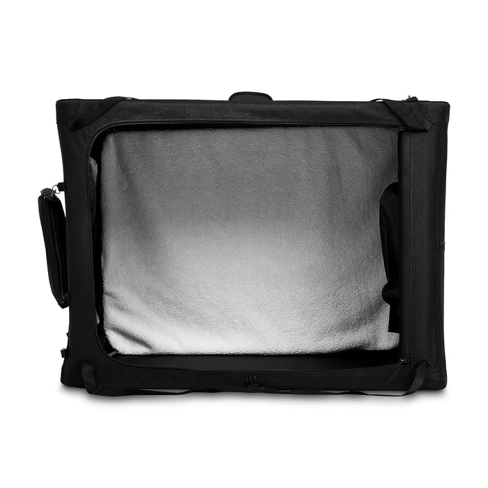 Soft Sided Dog Crate, Large Folding Portable Pet Kennel with Mesh Ventilation, Fleece Bed, Carry Handles & Storage Pouch, Black Travel Crate for Dogs, 107 x 79 x 78 cm