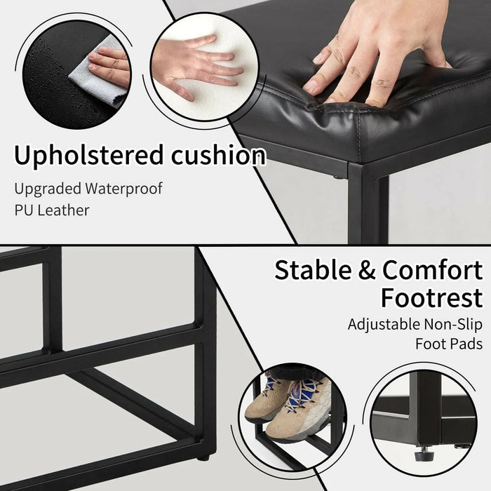 2PCS Square Bar Stool Set with PU Leather Cushion 24"Counter & Bar Height Heavy-Duty Metal Frame, Footrest, Non-Slip Feet for Kitchen Island, Bar, Dining