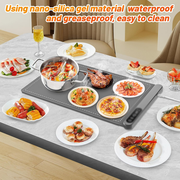 Electric Food Warming Mat with 6 Level Adjustable Temperature and 6 Hours Timer, Upgrade High-tech Graphene Heating Film, Fast Full Surface Heating Mat, Roll Up Food Warmers for Parties Buffet