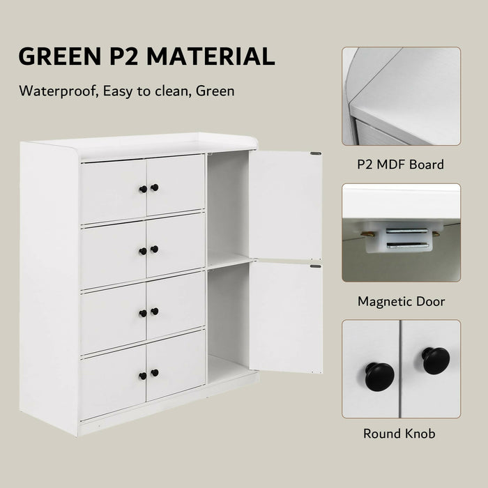 Bathroom Storage Cabinet Freestanding Floor Organizer with 8 Doors & Shelves Waterproof P2 MDF Modern White Storage Cupboard Bathroom, Entryway, Living Room