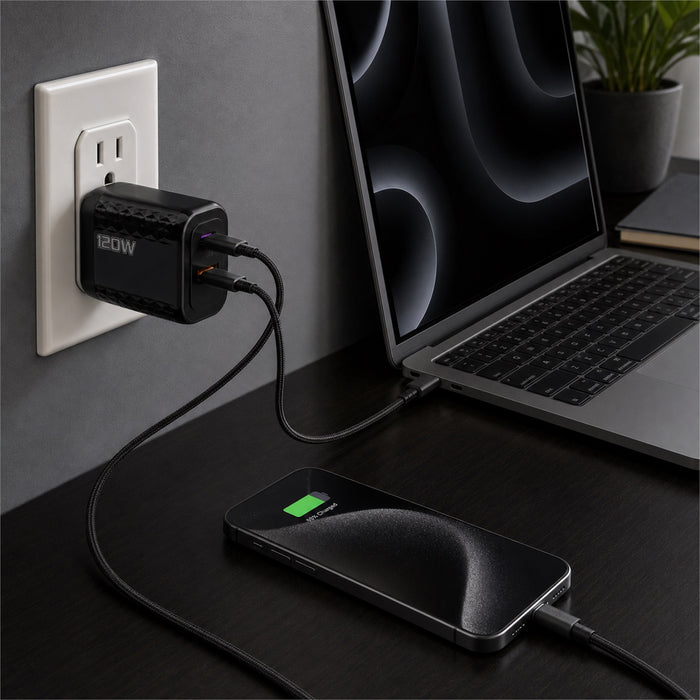 120W USB C Wall Charger, Dual-Port USB C and USB A, Black