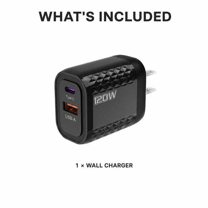 120W USB C Wall Charger, Dual-Port USB C and USB A, Black