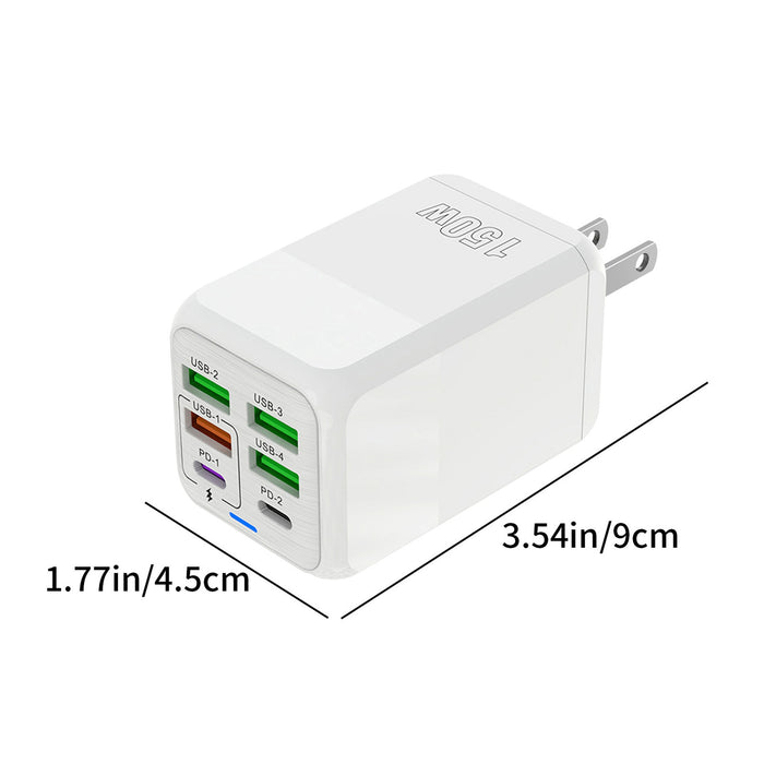 6-Port USB Wall Charger, 4 USB-A and 2 USB-C PD