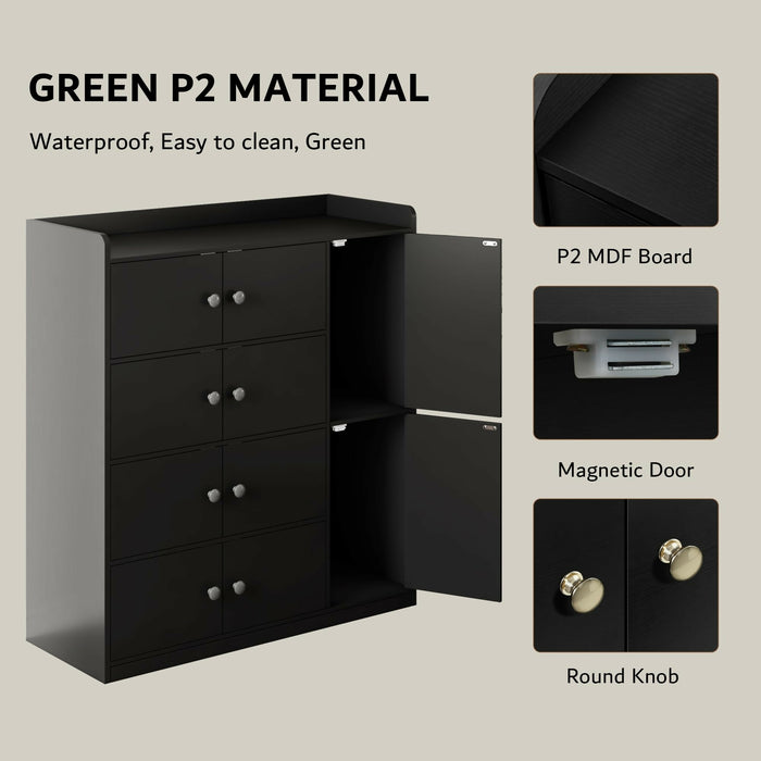 Bathroom Storage Cabinet Freestanding Floor Organizer with 8 Doors & Shelves Waterproof P2 MDF Modern White Storage Cupboard Bathroom, Entryway, Living Room