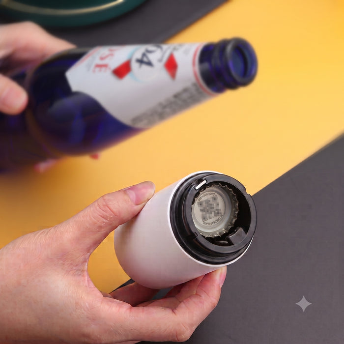 Push Down Bottle Opener, Automatic Cap Remover, White, 8.5 cm