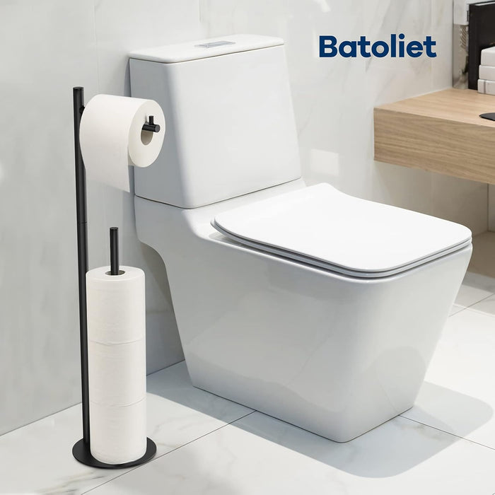 Toilet Paper Holder Stand, Bathroom Free Standing with Storage, Black