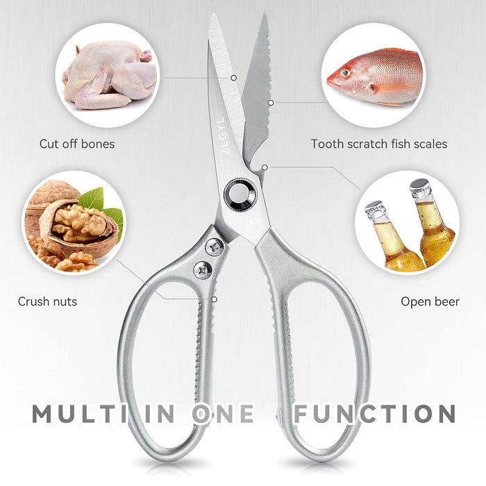 8.5“ Multifunctional Kitchen Scissors, Heavy Duty Utility Food Scissors for Meat, Chicken, Fish, Seafood, Bones, Nuts