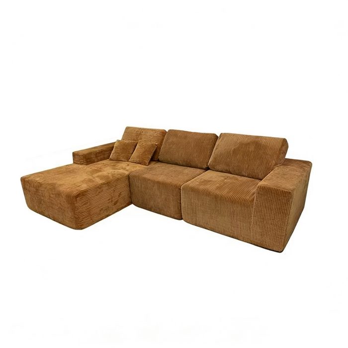 Teddy Compression Sofa Upholstered Velvet Chaise longue sofa For Four Person, High Rebound Density Sponge Sofa for Living Room, Bedroom, Apartment or Office, 284cm