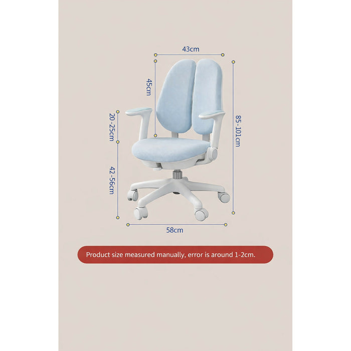 Kids Ergonomic Study Chair Height Adjustable Desk Chair with Dual Back Support & Armrests Rolling Swivel Computer Chair for Students 85–101cm Blue Home School Seat