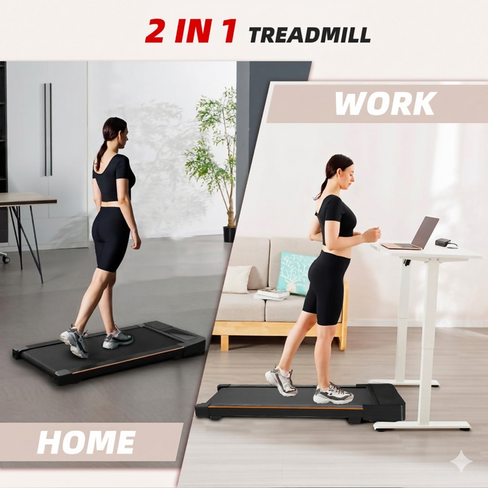 2-in-1 Under Desk Walking Pad Treadmill, Portable Compact Treadmill with Remote Control, Low-Profile Design, Wider Running Area, Home Office Fitness Machine for Walking and Light Jogging