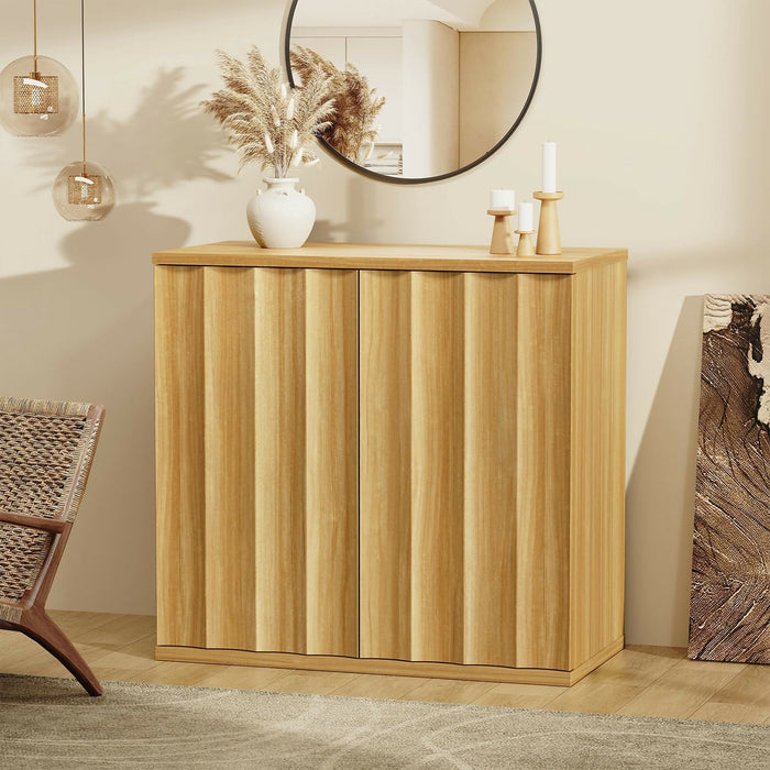 Sideboard Storage Cabinet Modern Fluted Door Design, Soft-Close Hinges, Handleless Push-Open, Thickened Top 31.5” Buffet Credenza for Dining Room, Living Room