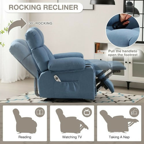 Massage Recliner Chair with Heat and Vibration, Ergonomic Rocking Lounge Chair with 4 Side Pockets, 2 Cup Holders, USB Charging Port