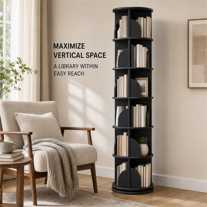 6-Tier Rotating Bookshelf 360° Revolving Storage Tower, Black