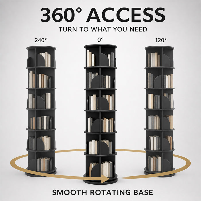 6-Tier Rotating Bookshelf 360° Revolving Storage Tower, Black