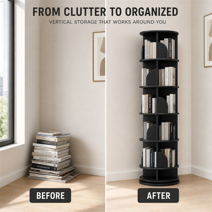 6-Tier Rotating Bookshelf 360° Revolving Storage Tower, Black