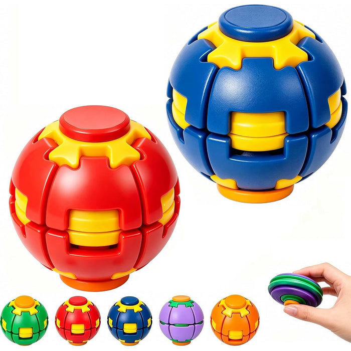 Press and Spin Fidget Balls, Transforming Sensory Toy, 2 Pack(Random color)