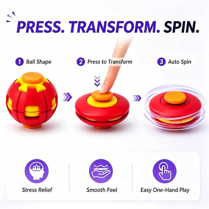 Press and Spin Fidget Balls, Transforming Sensory Toy, 2 Pack(Random color)