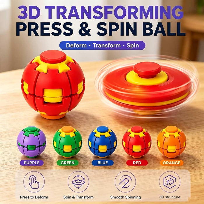 Press and Spin Fidget Balls, Transforming Sensory Toy, 2 Pack(Random color)