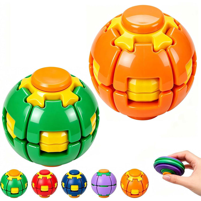 Press and Spin Fidget Balls, Transforming Sensory Toy, 2 Pack(Random color)