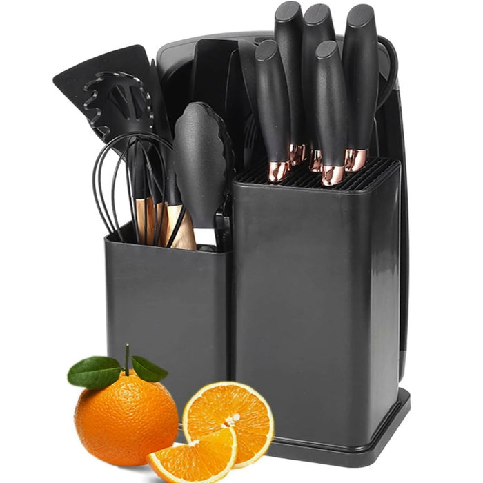 19-Piece Kitchen Utensil & Knife Set – Silicone Cooking Tools (11PCS) with 5 Knives, Scissors & Cutting Board, Heat-Resistant Non-Stick Cookware Set