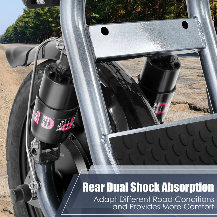 Adult Electric Scooter with Seat, 750W Motor, 14-Inch Pneumatic Tires, Front & Rear Disc Brakes, LCD Display, LED Headlight, Rear Basket, Folding Electric Scooter for Commuting, Gray and white Model HBCP1401