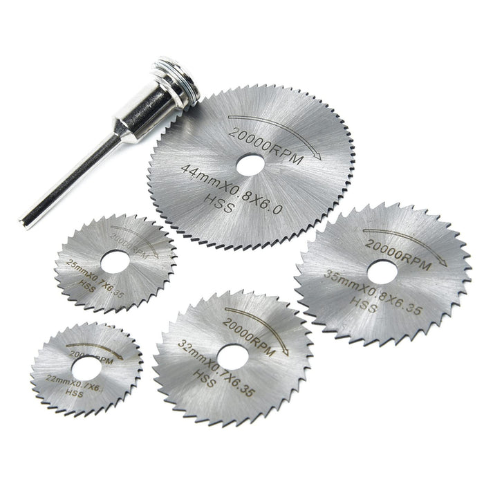 Mini HSS Circular Saw Blades, 6-Piece Rotary Tool Set, 22-44 mm