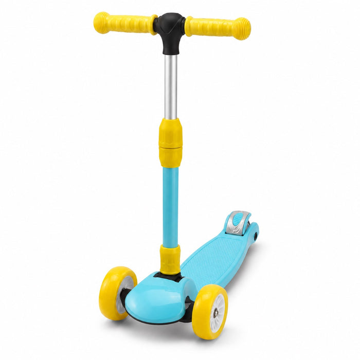 Kids 3-Wheel Kick Scooter, Adjustable Handlebar, Foldable, Light-Up Wheels, Blue