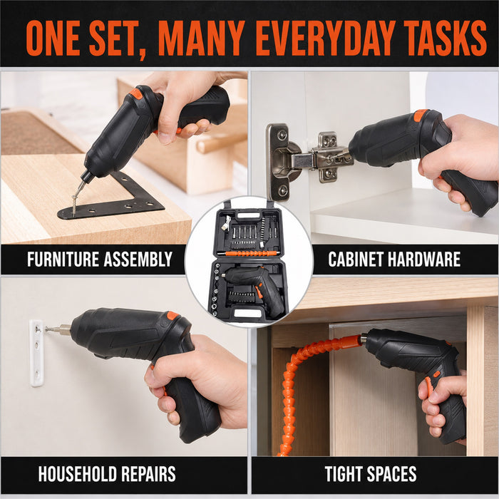 47-Piece Cordless Screwdriver Set, USB Rechargeable, Black
