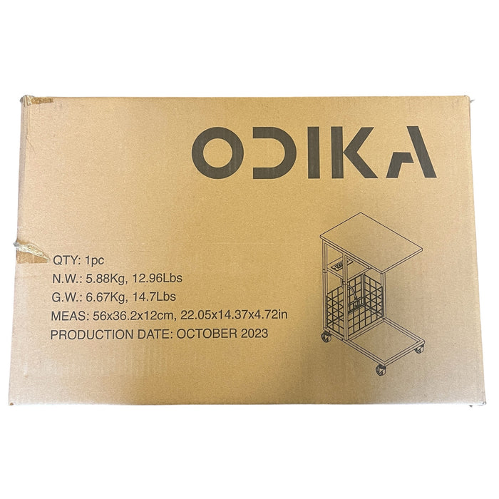 ODIKA C-Shaped Rolling Side Table with Charging Station, Black