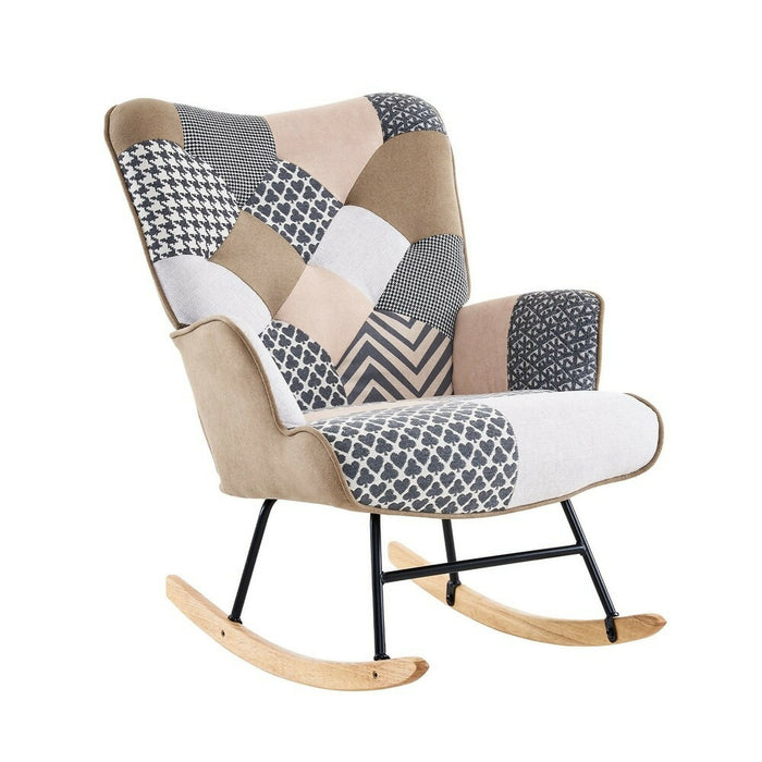 Patchwork Upholstered Rocking Chair Wingback Accent Glider with Solid Wood Rockers & Steel Frame 26" Wide Comfy Nursery & Living Room Rocker 330 lb Capacity