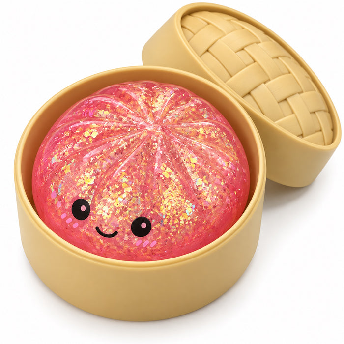 Glitter Bun Squishy Toy with Steamer Case, Random Color