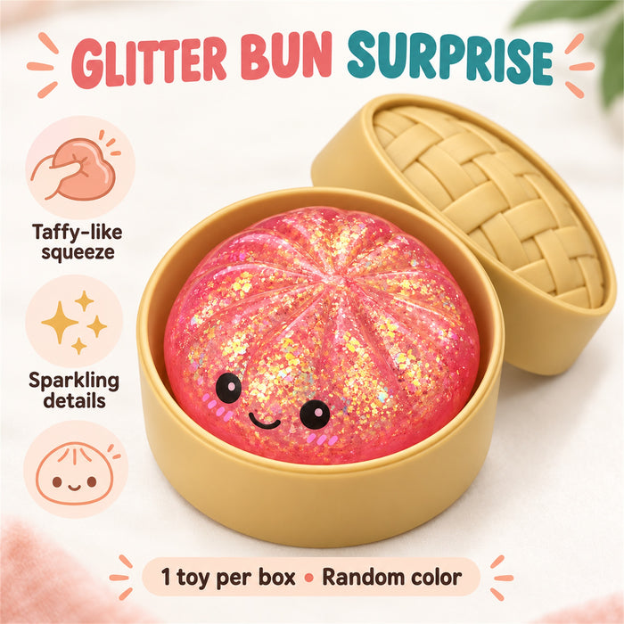 Glitter Bun Squishy Toy with Steamer Case, Random Color