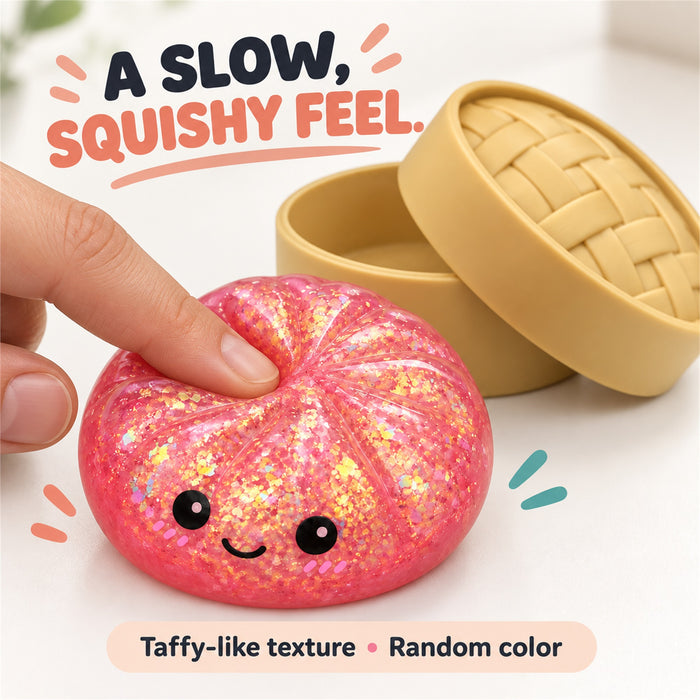 Glitter Bun Squishy Toy with Steamer Case, Random Color